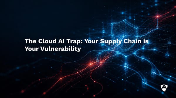 Glowing digital cyber shield protecting a network from cloud AI vulnerabilities and supply chain risks.